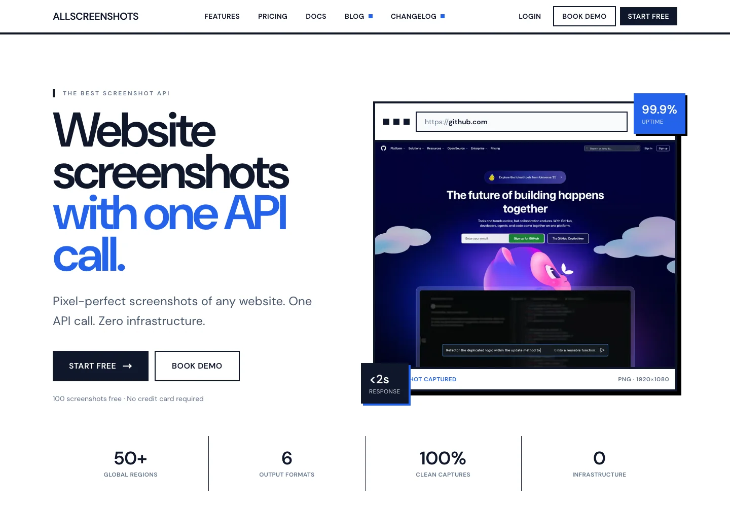 Allscreenshots website introducing website screenshots with one API call